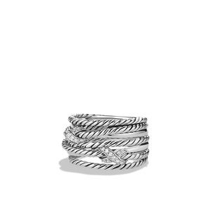 Double X Crossover Ring with diamonds